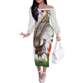 Australia Superb Lyrebird Off The Shoulder Long Sleeve Dress Aussie Map - Rainforest Vibes