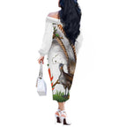 Australia Superb Lyrebird Off The Shoulder Long Sleeve Dress Aussie Map - Rainforest Vibes