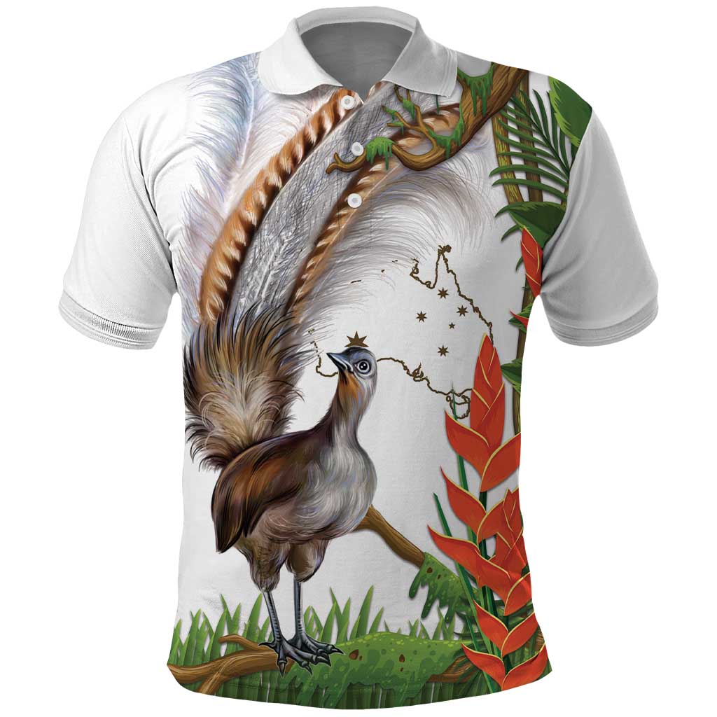 Australia Superb Lyrebird Polo Shirt Aussie Map - Rainforest Vibes