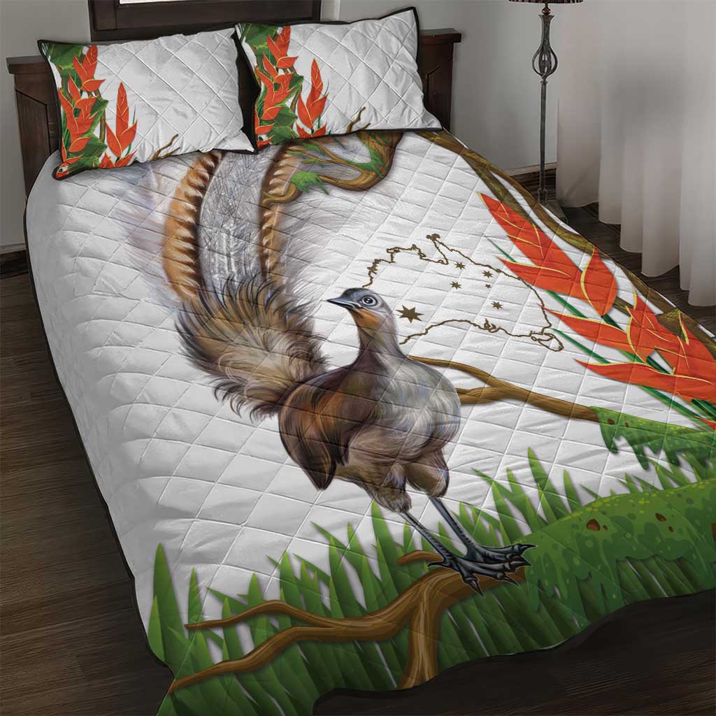 Australia Superb Lyrebird Quilt Bed Set Aussie Map - Rainforest Vibes