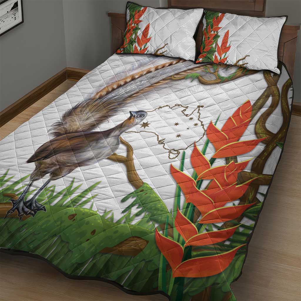 Australia Superb Lyrebird Quilt Bed Set Aussie Map - Rainforest Vibes