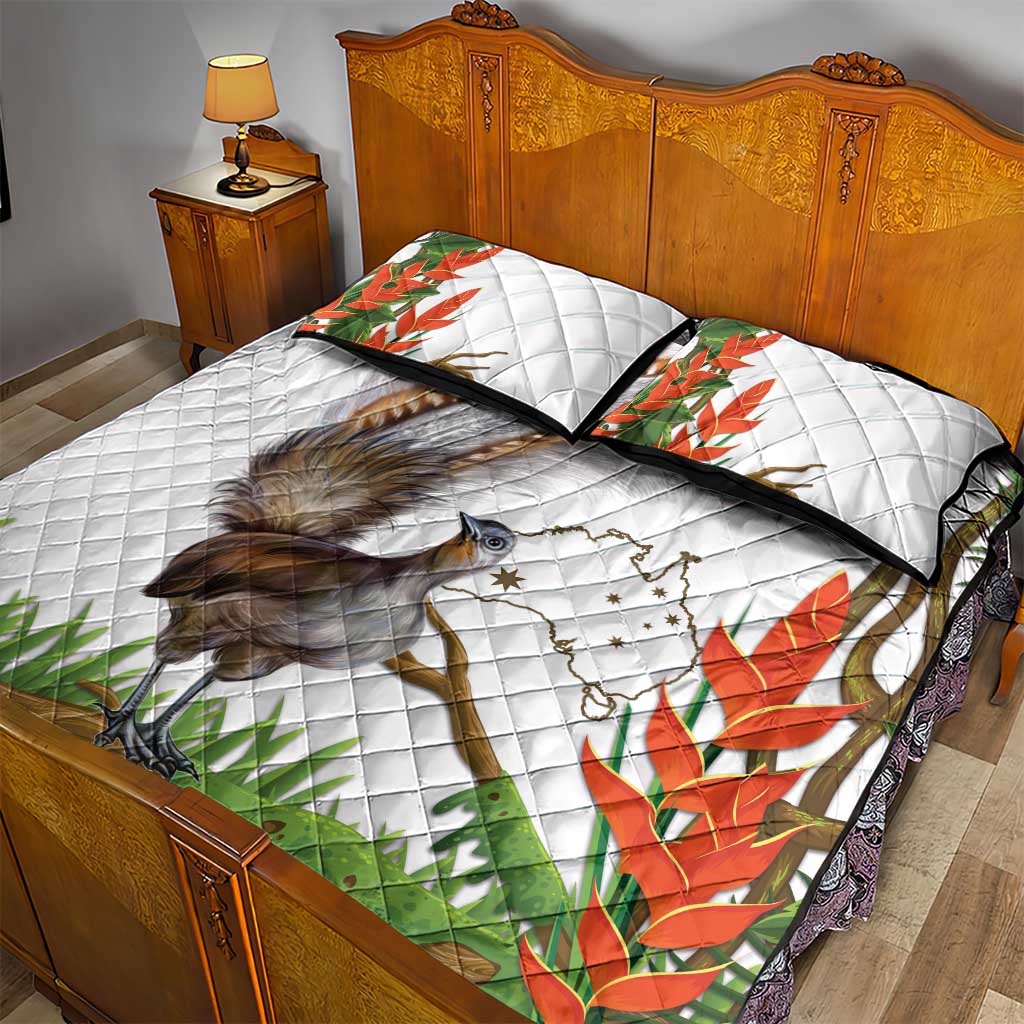 Australia Superb Lyrebird Quilt Bed Set Aussie Map - Rainforest Vibes