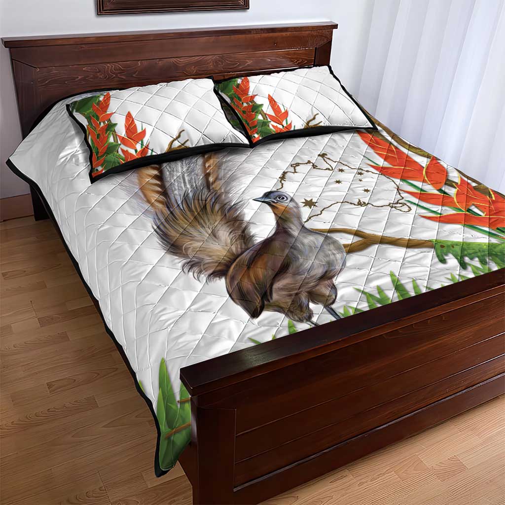 Australia Superb Lyrebird Quilt Bed Set Aussie Map - Rainforest Vibes