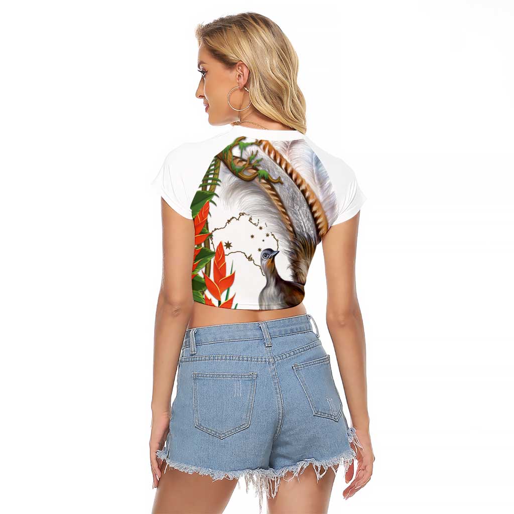 Australia Superb Lyrebird Raglan Cropped T Shirt Aussie Map - Rainforest Vibes