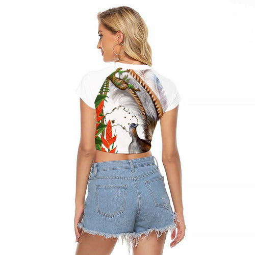 Australia Superb Lyrebird Raglan Cropped T Shirt Aussie Map - Rainforest Vibes