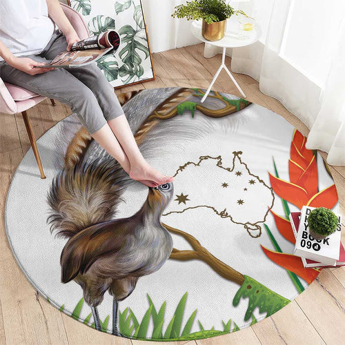 Australia Superb Lyrebird Round Carpet Aussie Map - Rainforest Vibes