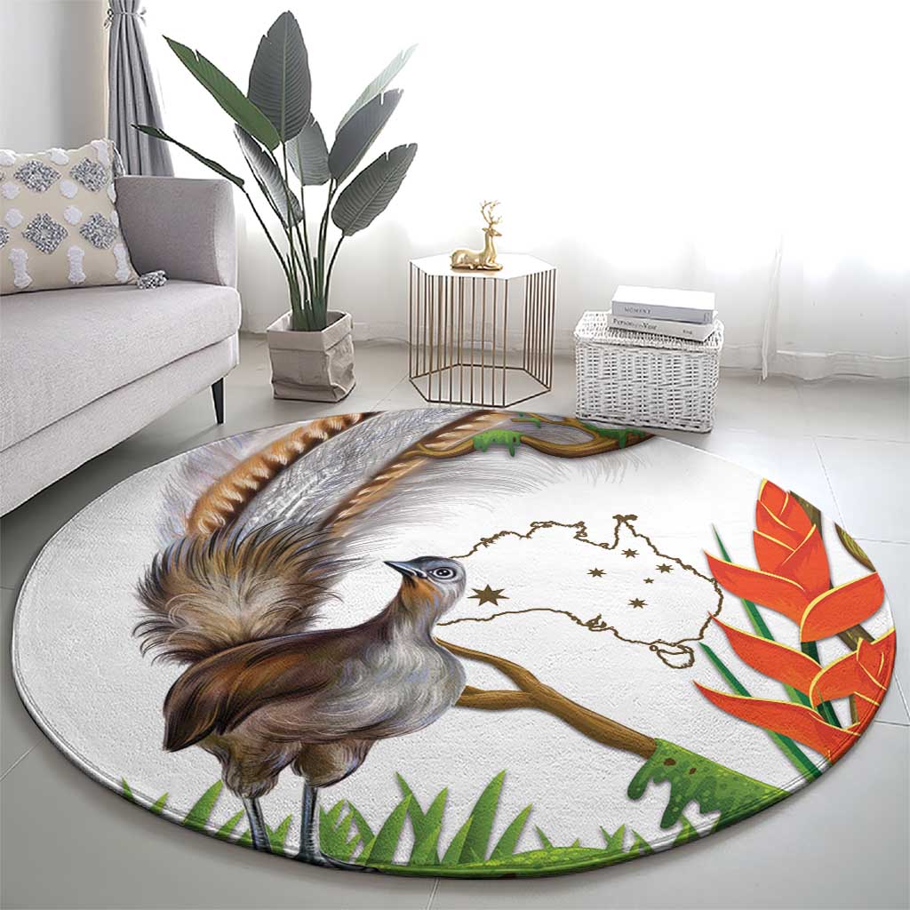 Australia Superb Lyrebird Round Carpet Aussie Map - Rainforest Vibes