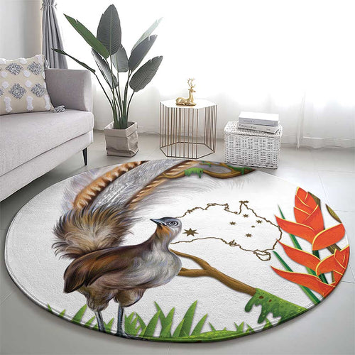 Australia Superb Lyrebird Round Carpet Aussie Map - Rainforest Vibes