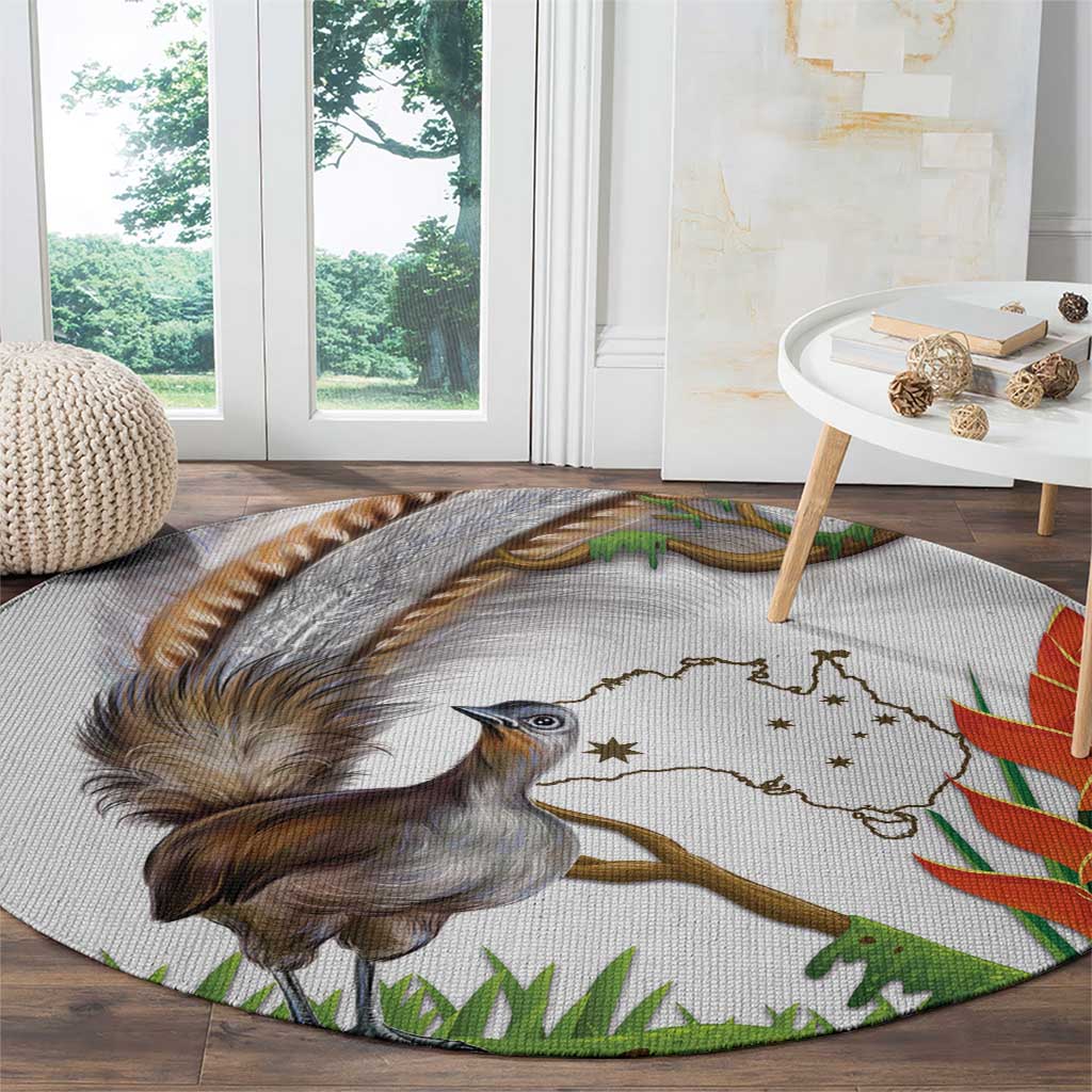 Australia Superb Lyrebird Round Carpet Aussie Map - Rainforest Vibes