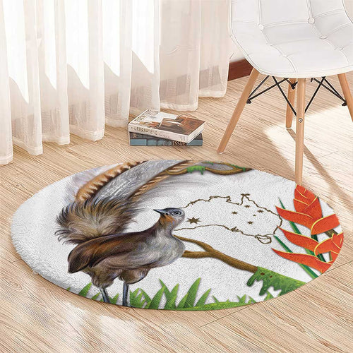 Australia Superb Lyrebird Round Carpet Aussie Map - Rainforest Vibes
