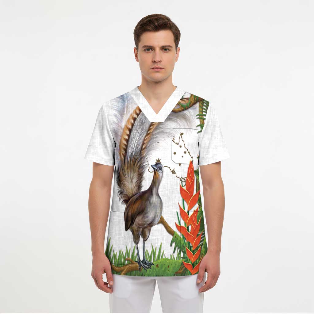 Australia Superb Lyrebird Scrub Top Aussie Map - Rainforest Vibes - Aussie Hoodie
