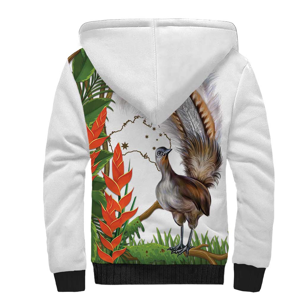 Australia Superb Lyrebird Sherpa Hoodie Aussie Map - Rainforest Vibes