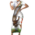 Australia Superb Lyrebird Short Sleeve Bodycon Dress Aussie Map - Rainforest Vibes