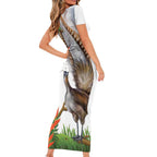 Australia Superb Lyrebird Short Sleeve Bodycon Dress Aussie Map - Rainforest Vibes