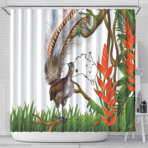 Australia Superb Lyrebird Shower Curtain Aussie Map - Rainforest Vibes