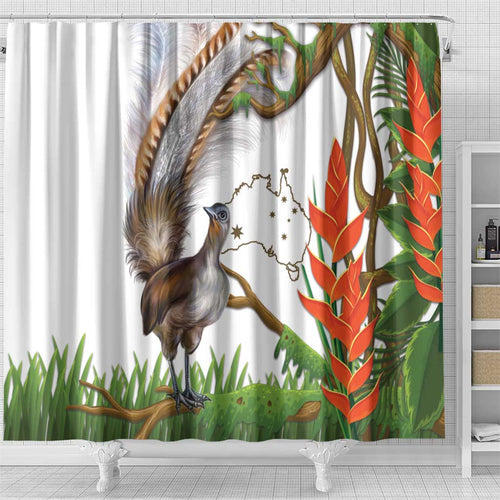 Australia Superb Lyrebird Shower Curtain Aussie Map - Rainforest Vibes