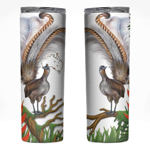 Australia Superb Lyrebird Skinny Tumbler Aussie Map - Rainforest Vibes