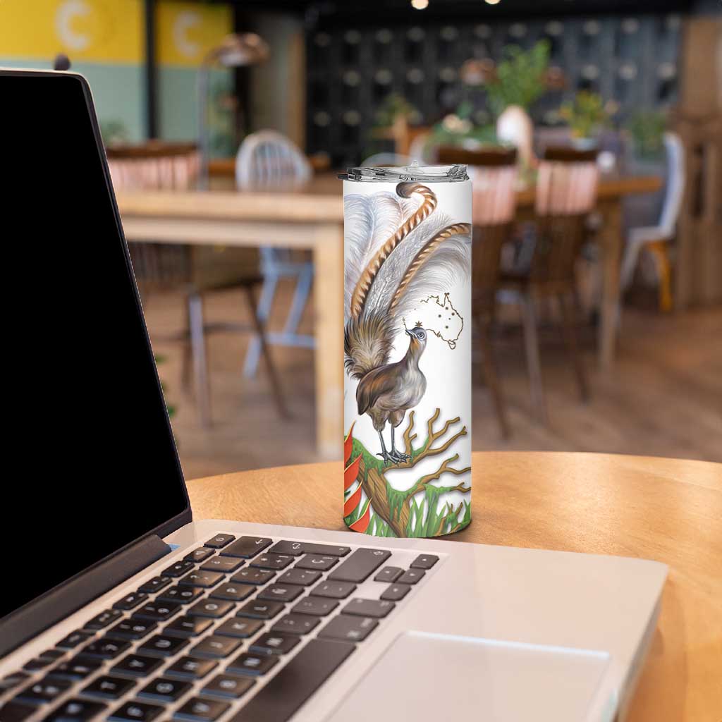 Australia Superb Lyrebird Skinny Tumbler Aussie Map - Rainforest Vibes