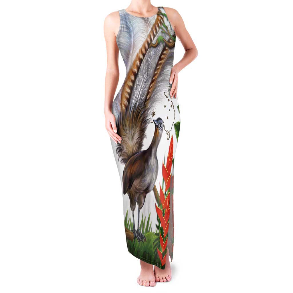 Australia Superb Lyrebird Tank Maxi Dress Aussie Map - Rainforest Vibes