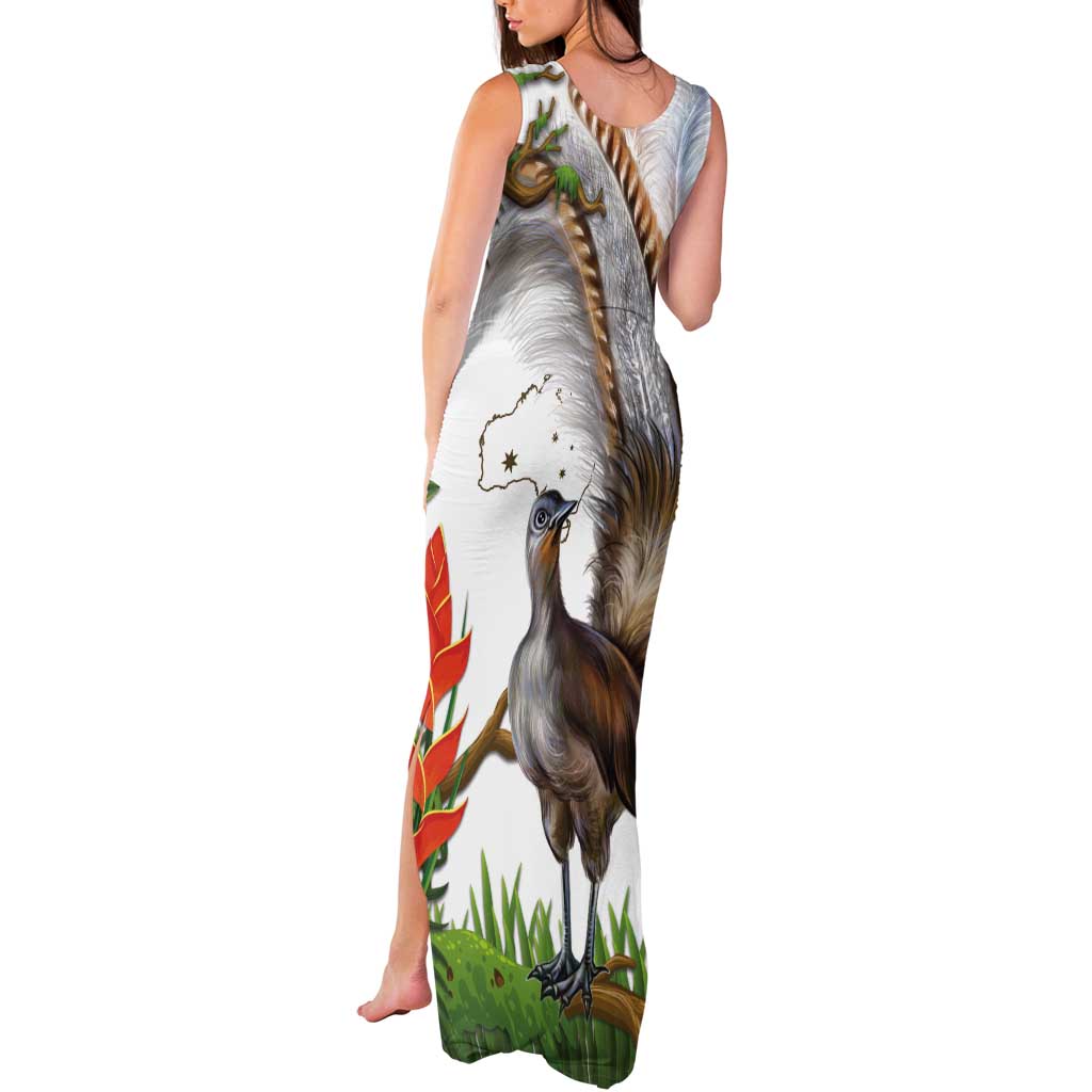 Australia Superb Lyrebird Tank Maxi Dress Aussie Map - Rainforest Vibes