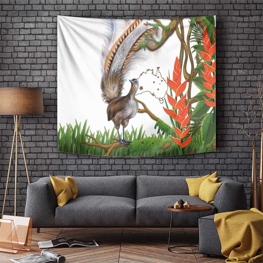 Australia Superb Lyrebird Tapestry Aussie Map - Rainforest Vibes