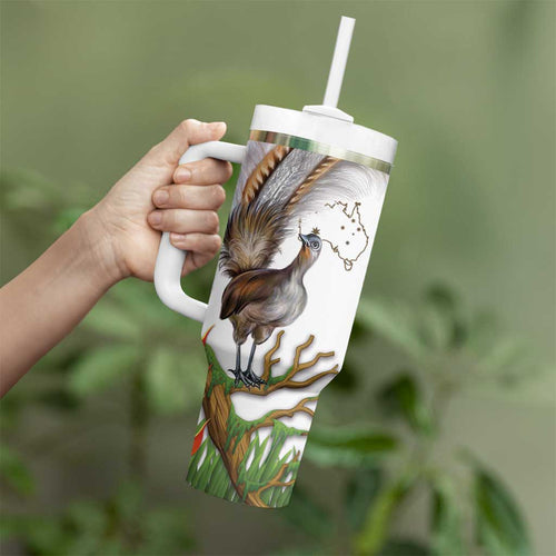 Australia Superb Lyrebird Tumbler With Handle Aussie Map - Rainforest Vibes