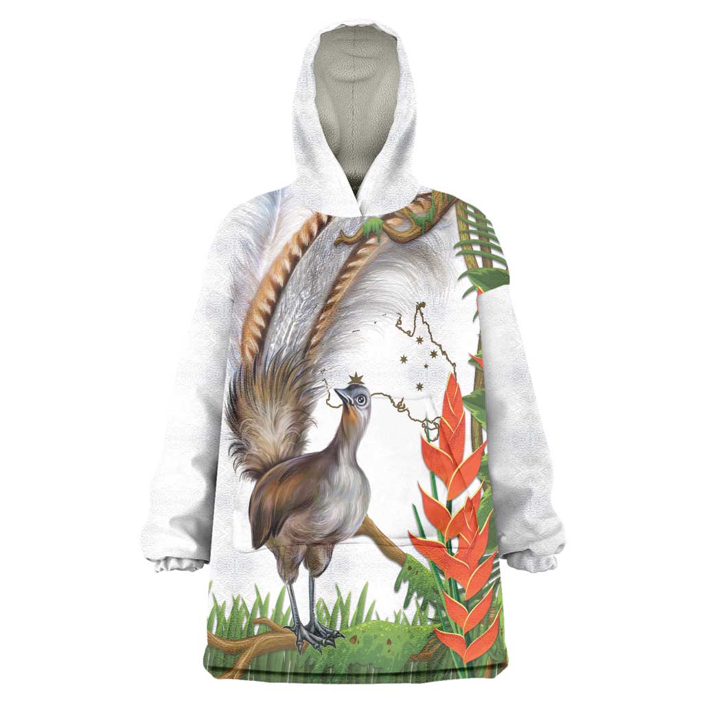 Australia Superb Lyrebird Wearable Blanket Hoodie Aussie Map - Rainforest Vibes