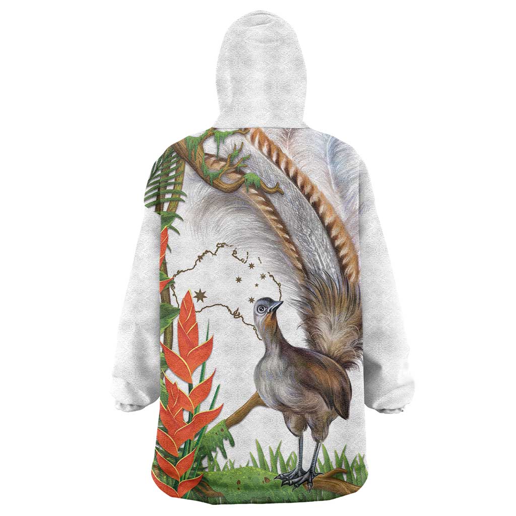 Australia Superb Lyrebird Wearable Blanket Hoodie Aussie Map - Rainforest Vibes