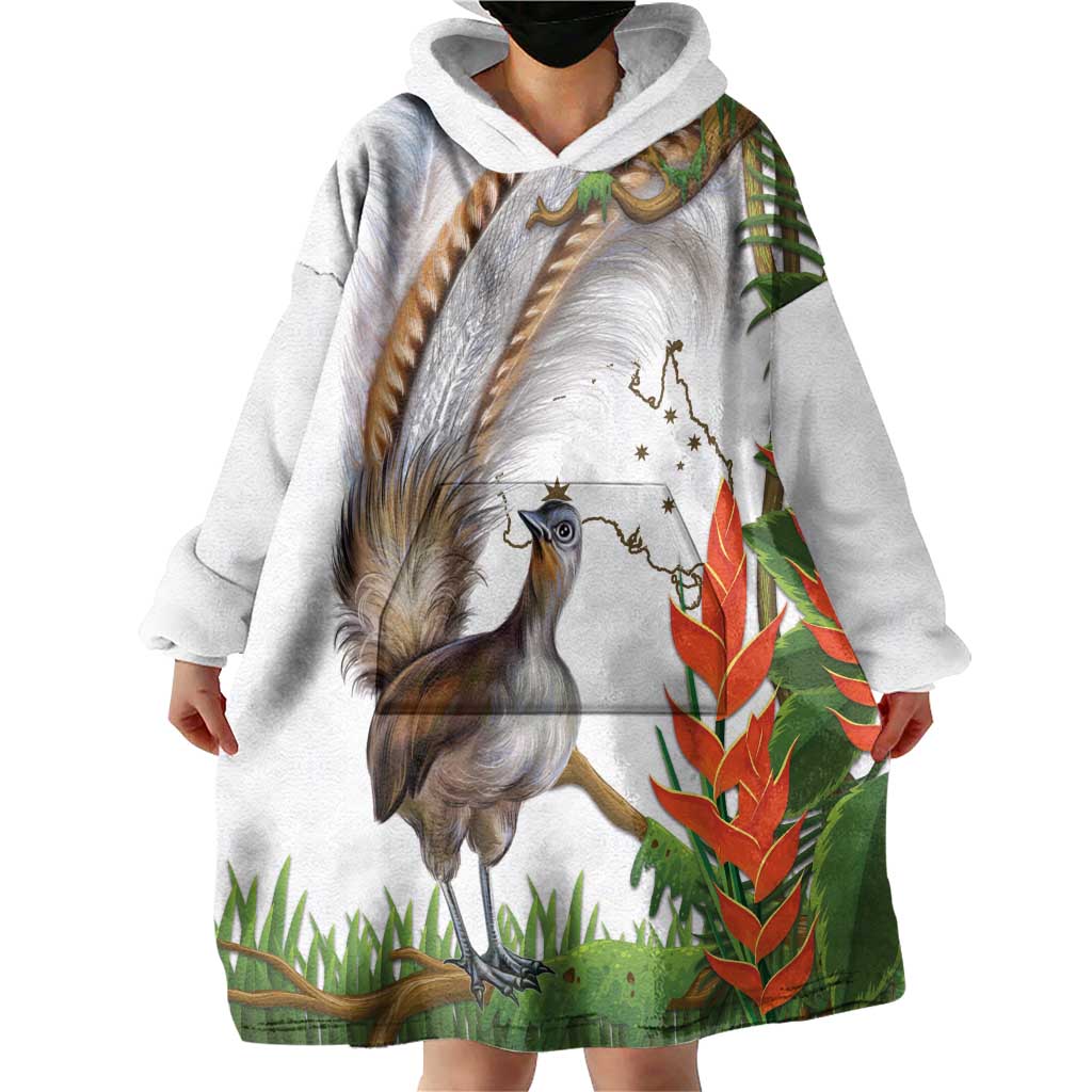 Australia Superb Lyrebird Wearable Blanket Hoodie Aussie Map - Rainforest Vibes