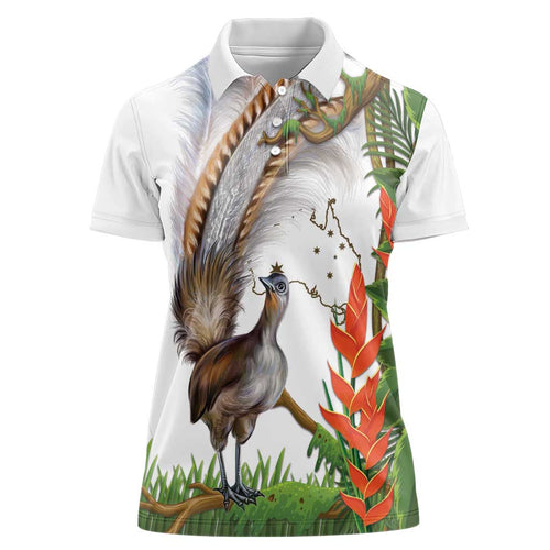 Australia Superb Lyrebird Women Polo Shirt Aussie Map - Rainforest Vibes