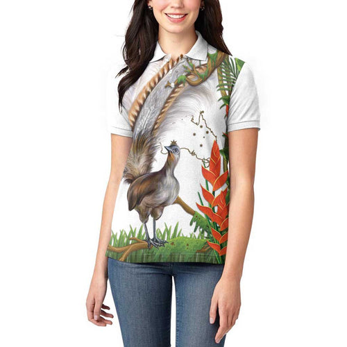 Australia Superb Lyrebird Women Polo Shirt Aussie Map - Rainforest Vibes