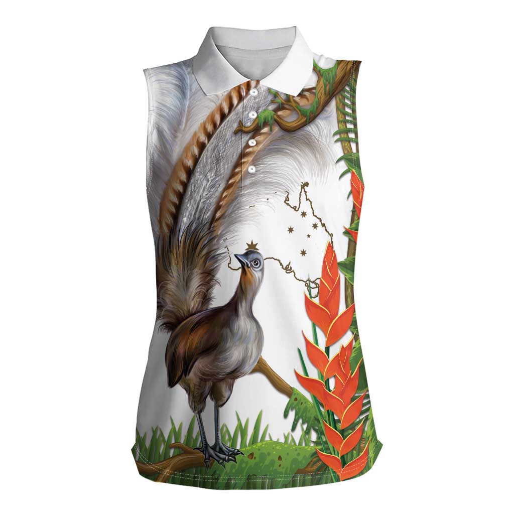 Australia Superb Lyrebird Women Sleeveless Polo Shirt Aussie Map - Rainforest Vibes