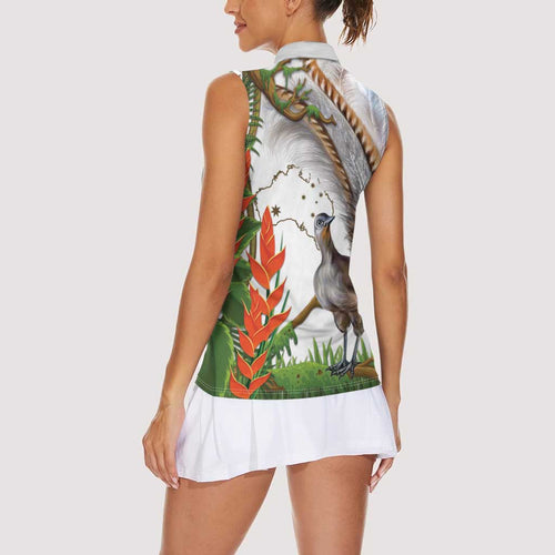Australia Superb Lyrebird Women Sleeveless Polo Shirt Aussie Map - Rainforest Vibes