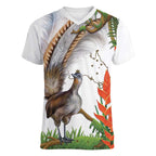 Australia Superb Lyrebird Women V-Neck T-Shirt Aussie Map - Rainforest Vibes