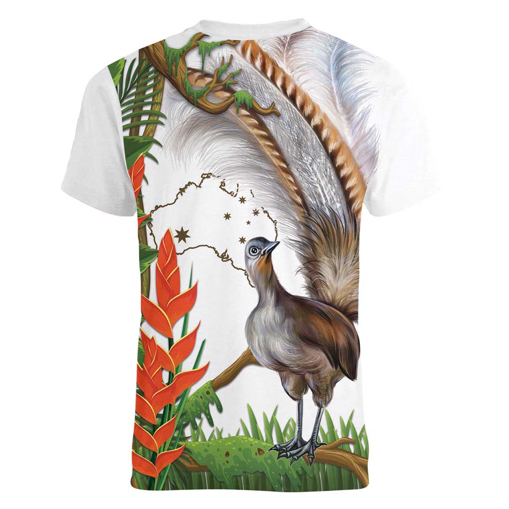 Australia Superb Lyrebird Women V-Neck T-Shirt Aussie Map - Rainforest Vibes