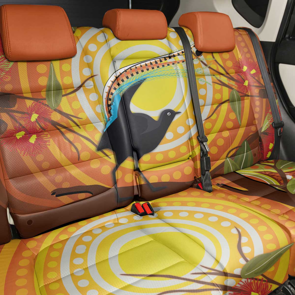Australia Superb Lyrebird Back Car Seat Cover Aboriginal Art