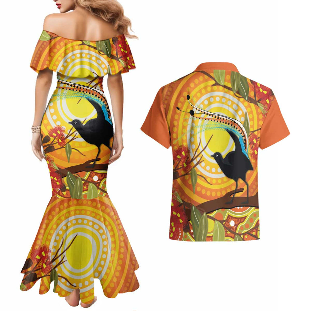 Australia Superb Lyrebird Couples Matching Mermaid Dress and Hawaiian Shirt Aboriginal Art