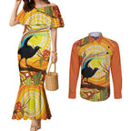 Australia Superb Lyrebird Couples Matching Mermaid Dress and Long Sleeve Button Shirt Aboriginal Art