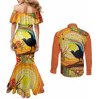 Australia Superb Lyrebird Couples Matching Mermaid Dress and Long Sleeve Button Shirt Aboriginal Art
