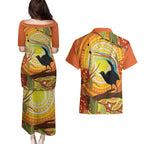 Australia Superb Lyrebird Couples Matching Puletasi and Hawaiian Shirt Aboriginal Art