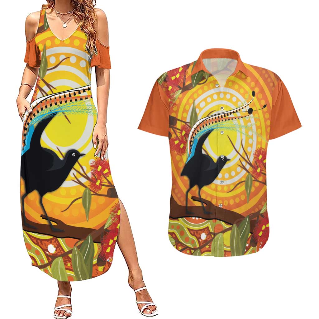 Australia Superb Lyrebird Couples Matching Summer Maxi Dress and Hawaiian Shirt Aboriginal Art