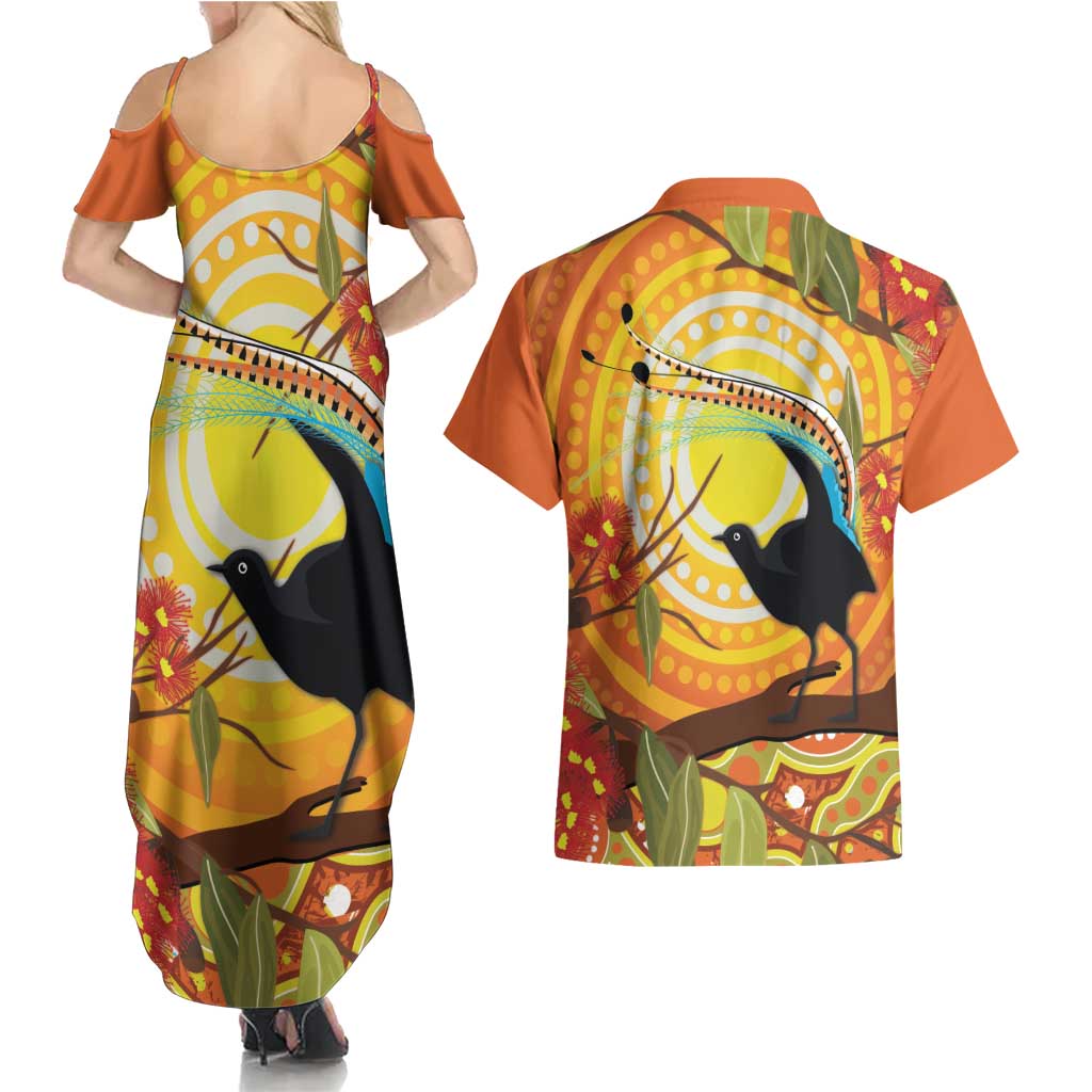 Australia Superb Lyrebird Couples Matching Summer Maxi Dress and Hawaiian Shirt Aboriginal Art