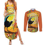 Australia Superb Lyrebird Couples Matching Summer Maxi Dress and Long Sleeve Button Shirt Aboriginal Art