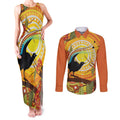 Australia Superb Lyrebird Couples Matching Tank Maxi Dress and Long Sleeve Button Shirt Aboriginal Art
