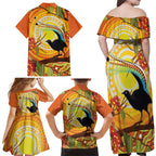 Australia Superb Lyrebird Family Matching Off Shoulder Maxi Dress and Hawaiian Shirt Aboriginal Art