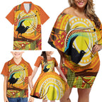 Australia Superb Lyrebird Family Matching Off Shoulder Short Dress and Hawaiian Shirt Aboriginal Art