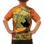Australia Superb Lyrebird Family Matching Off Shoulder Short Dress and Hawaiian Shirt Aboriginal Art