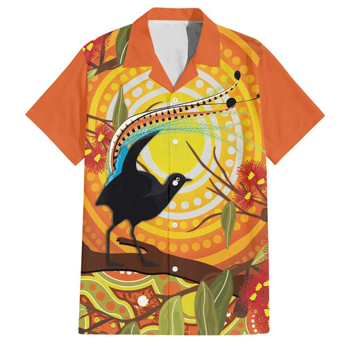 Australia Superb Lyrebird Family Matching Off Shoulder Short Dress and Hawaiian Shirt Aboriginal Art