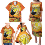 Australia Superb Lyrebird Family Matching Puletasi and Hawaiian Shirt Aboriginal Art