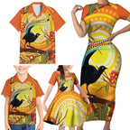 Australia Superb Lyrebird Family Matching Short Sleeve Bodycon Dress and Hawaiian Shirt Aboriginal Art